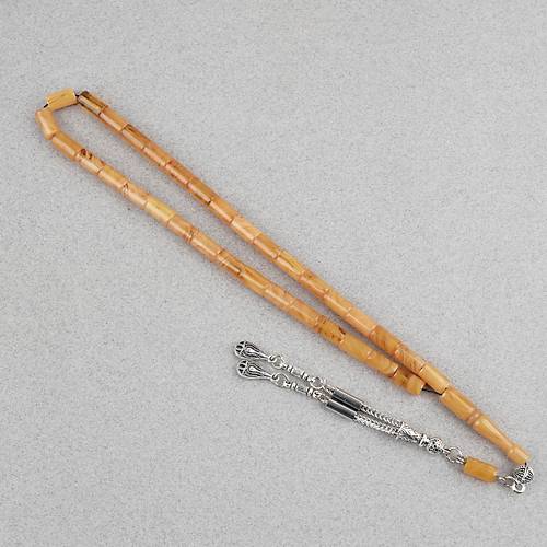 S�kma Kehribar Kesme Kesim Alpaka P�sk�ll� 6x10mm Tesbih Sar�