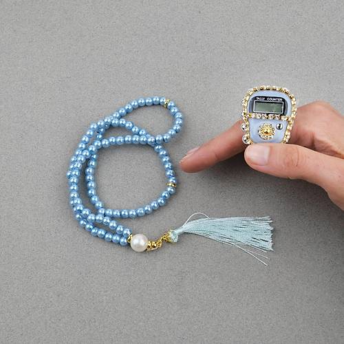 Tal Zikirmatik Elektronik Tesbih ve 99luk Namaz Tesbih Seti -Gk Mavi