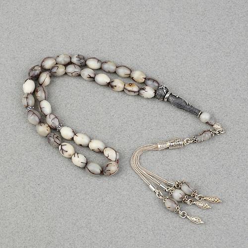 K�br�s Hurma �ekirde�i 925Ayar G�m�� P�sk�l Beyzi Kesim 8x10mm Tesbih