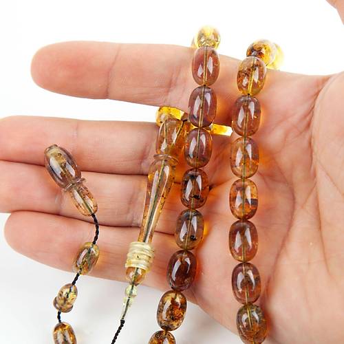 Dominik Mavi Kaya Fosil Amber Badem Kesim 9x13mm Tesbih (25.5gr)