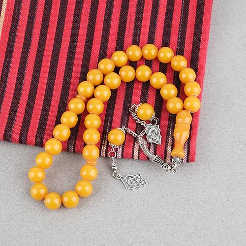 S�kma Kehribar Alpaka P�sk�ll� K�re Kesim 11mm Tesbih