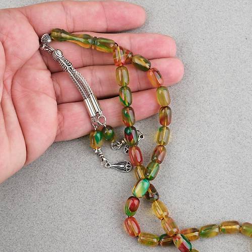 S�kma Kehribar Kaps�l Kesim Alpaka P�sk�ll� 7x11mm Tesbih