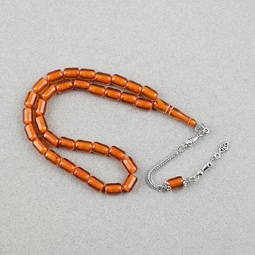 Ate� Kehribar Alpaka P�sk�ll� Kaps�l Kesim 7x10.5mm Tesbih - �effaf Kahverengi