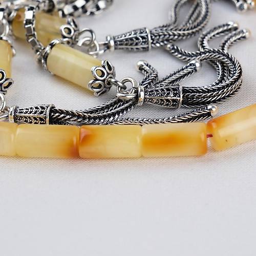 Rus Kaya Damla Kehribar 925Ayar G�m�� P�sk�l Kesme Kesim 5x10mm Tesbih