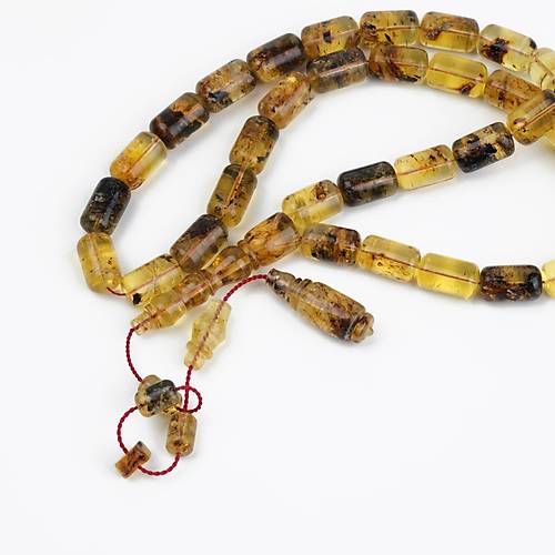 Dominik Mavi Kaya Damla Fosilli Amber Kapsl Kesim 8x13mm Tesbih