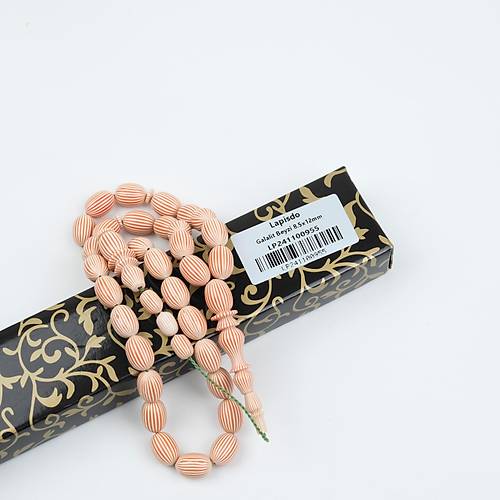 Galalit  Beyzi Kesim 8.5x12mm Tesbih - Krmz izgili