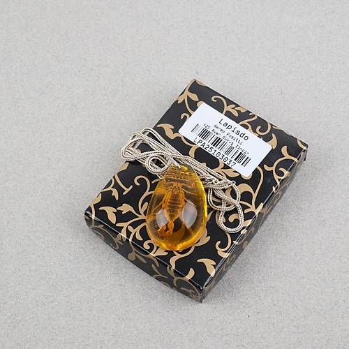 Ger�ek Akrep Fosilli 925 Ayar G�m�� Zincirli Kolye - Tip B