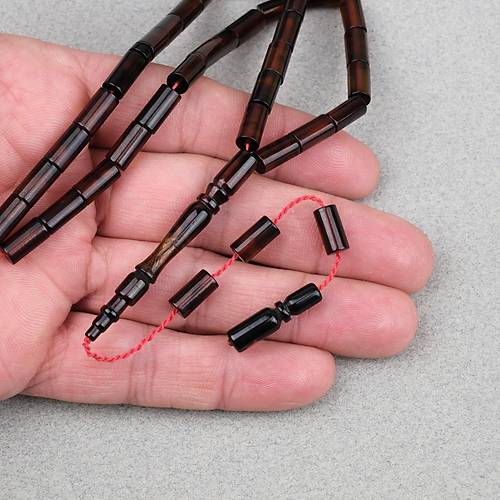 S�kma Kehribar Sistemli Kesme Kesim 5x10mm Tesbih- �effaf Siyah Yans�mal�