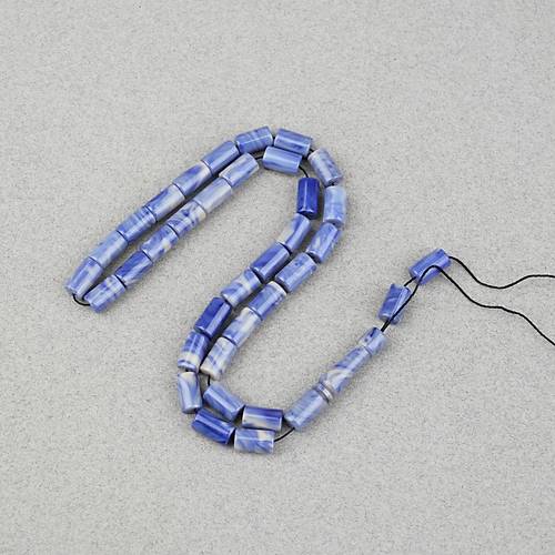 S�kma Kehribar Kesme Kesim 6x10mm- Krem - Mavi P�sk�ls�z