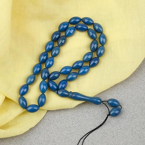 S�kma Kehribar Beyzi Kesim 7x11mm Tesbih- Petrol Mavisi