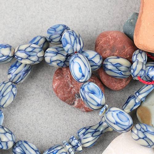 Galalit Yumurta Kesim 8.5x12mm Tesbih -Sedefli Koyu Mavi