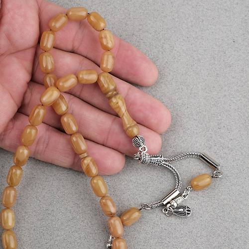 S�kma Kehribar Kaps�l Kesim Alpaka P�sk�ll� 7x11mm Tesbih Hardal