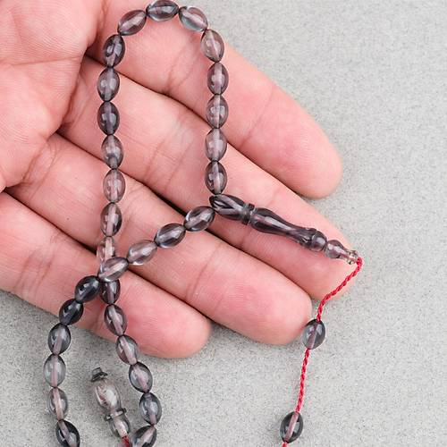 S�kma Kehribar Beyzi Kesim Sistemli Bilek Boy 5x8mm Tesbih Gri