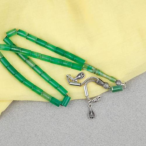 S�kma Kehribar Kesme Kesim Alpaka P�sk�ll� 6x10mm Tesbih