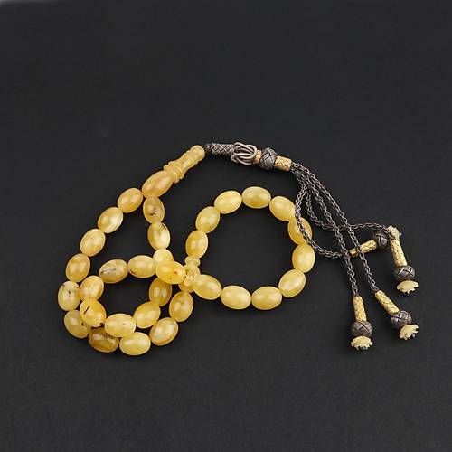 Rus Kaya Damla Kehribar 925Ayar Kazas Gm Pskl Beyzi Kesim 10x14mm Tesbih