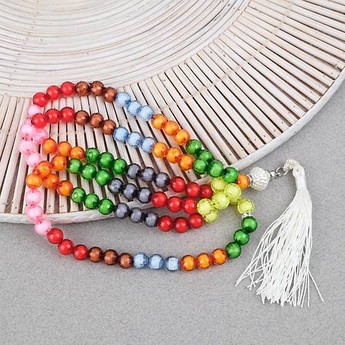 Monomer 99luk �ok Renkli K�re Kesim 7.5mm Namaz Tesbihi -Bonibon