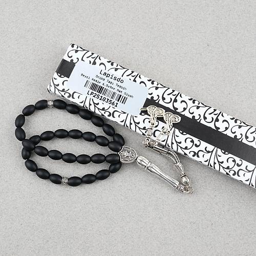 Oniks Ta�� Beyzi Kesim 6.5x9mm Tesbih Alpaka P�sk�ll� Mat Siyah