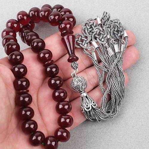 Skma Kehribar Ar Alpaka Pskl Tekerlek Kesim 13x10.5mm Tesbih