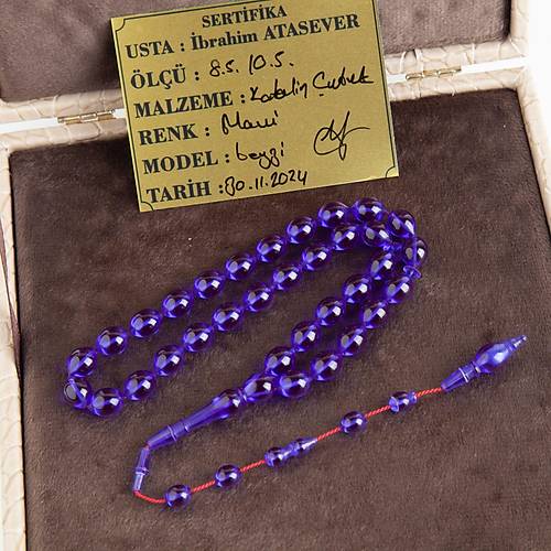 Katalin ubuk Beyzi Kesim 8.5x10.5mm Tesbih - Parlament Mavi effaf - brahim Atasever Usta i
