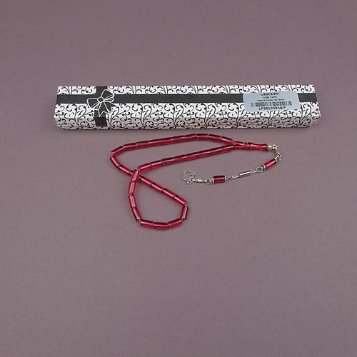 U�ak Cam� Kesme Kesim 6x10mm Tesbih Alpaka P�sk�ll� Koyu K�rm�z�