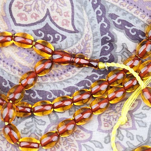 Omari Ate� Kehribar Beyzi Kesim Oturtma �mameli Sistemli 8.5x11mm Tesbih