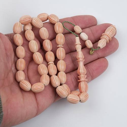 Galalit  Beyzi Kesim 8.5x12mm Tesbih - Krmz izgili