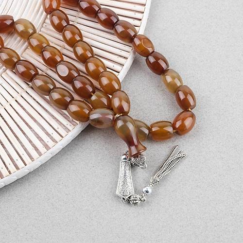 Akik Ta�� Habbe ve �mame Dahil Akik Alpaka P�sk�l F��� kesim 12x15mm Tesbih