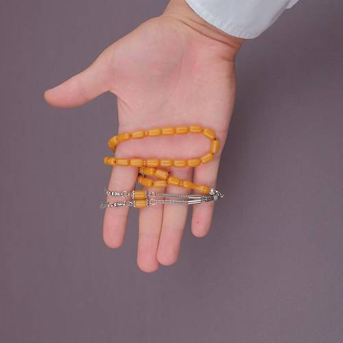 S�kma Kehribar Alpaka P�sk�ll� Kaps�l Kesim 7x11mm Tesbih- Sar�