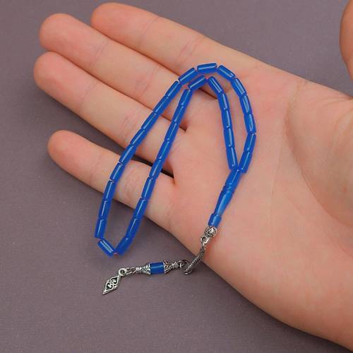 U�ak Cam� Kesme Kesim Alpaka P�sk�ll� 4x8mm Tesbih - Mavi
