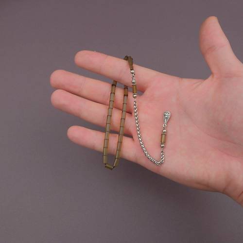 S�kma Kehribar Bilek Boy Kesme Kesim 4x7mm Sallama Tesbih A��k Ye�il