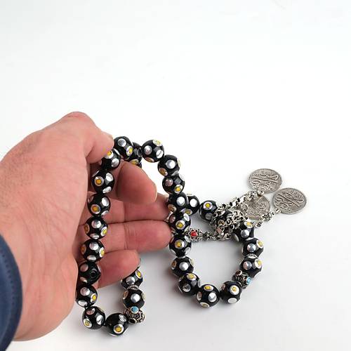 G�rc� Oltu ��lemeli A��r 3 Sallant� Alpaka P�sk�l K�re Kesim 12mm Tesbih