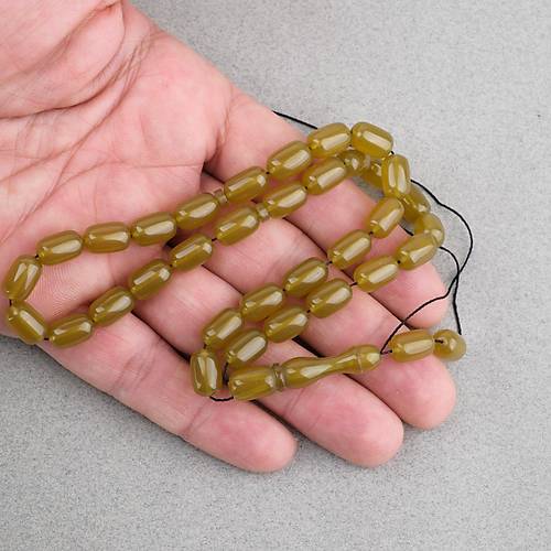 S�kma Kehribar Kaps�l Kesim 7x11mm Tesbih P�sk�ls�z Ya� Ye�ili