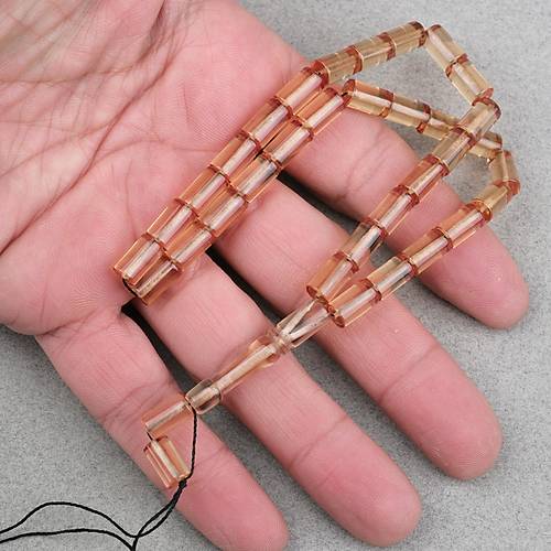 Ate� Kehribar Kesme Kesim 6x10mm Tesbih- �effaf Kahverengi