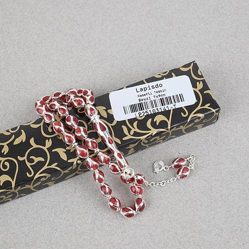 G�m�� Kaplama Kafesli Mine Beyzi 7x9mm Tesbih - K�rm�z�