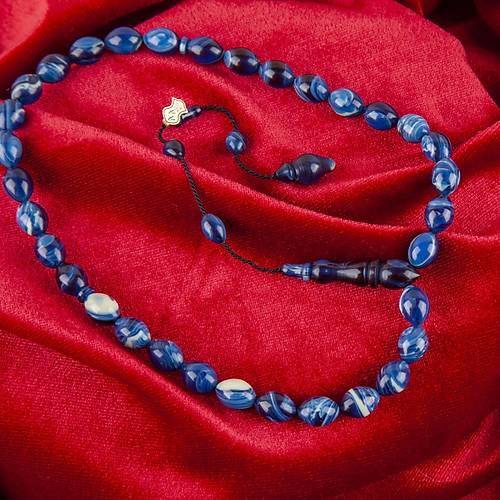 Skma Kehribar Beyzi Kesim 8x11mm Tesbih - Mavi