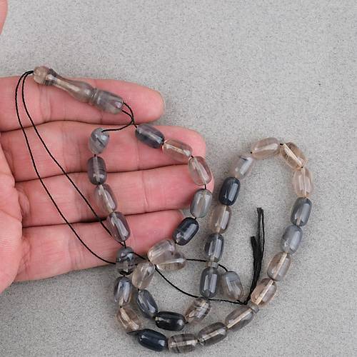 S�kma Kehribar Kaps�l Kesim 7x11mm Tesbih P�sk�ls�z Gri