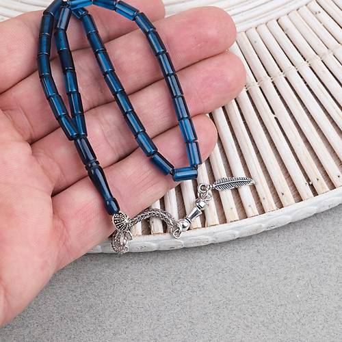 Ate� Kehribar Alpaka P�sk�ll� Kesme Kesim 4x7mm Tesbih- Koyu Petrol Mavisi