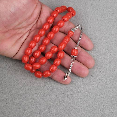 S�kma Kehribar Alpaka P�sk�ll� Beyzi Kesim 9x11mm Tesbih - Turuncu