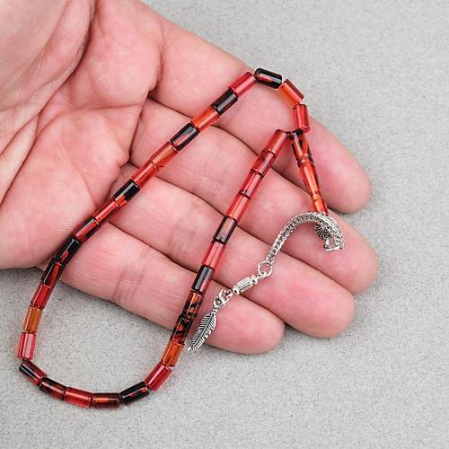 Ate� Kehribar Alpaka P�sk�ll� Kesme Kesim 4x7mm Tesbih- Siyah-K�rm�z�
