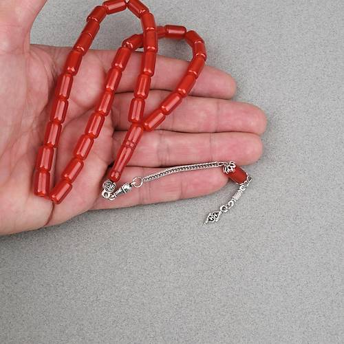 S�kma Kehribar Alpaka P�sk�ll� Kaps�l Kesim 7x11mm Tesbih - K�rm�z�