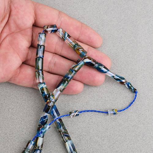 Arizona Katalin Sistemli Kesme Kesim 7x11mm Tesbih - Mavi Siyah