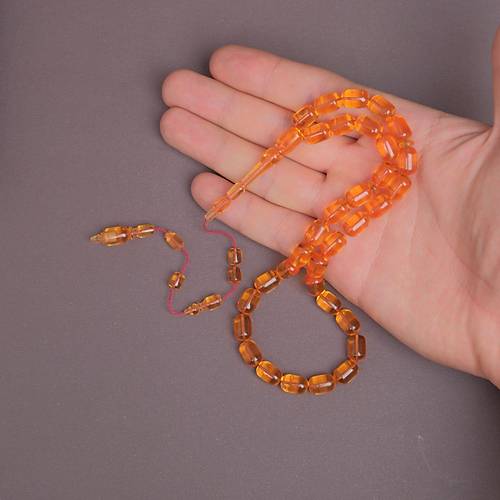 �brahim Atasever Usta ��i �mzal� Katalin Kaps�l Kesim 8x11.5mm Tesbih - A��k Turuncu