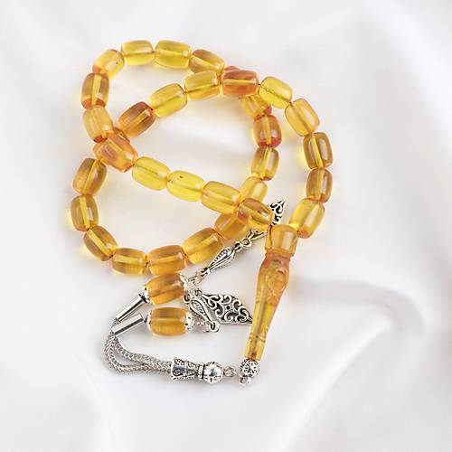 Ate� Kehribar Ayy�ld�z ��lemeli �mame Kaps�l Kesim 9x11mm Tesbih - Sar�