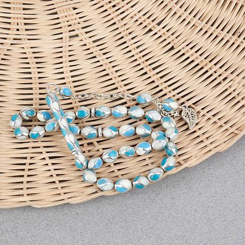 G�m�� Kaplama Kafesli Mine Beyzi 7x9mm Tesbih -Turuncu Beyaz