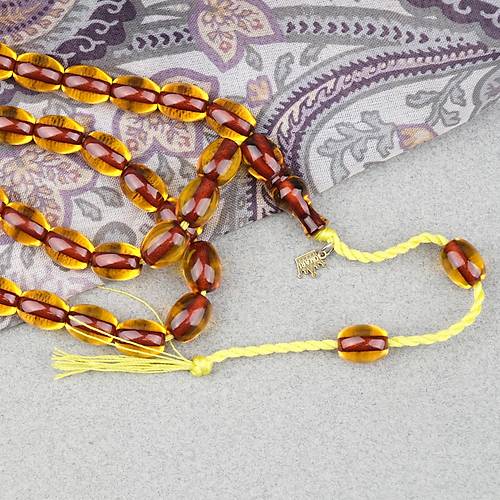 Omari Ate� Kehribar Beyzi Kesim Oturtma �mameli Sistemli 8.5x11mm Tesbih