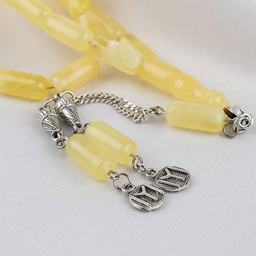 Rus Kaya Damla Kehribar 925Ayar G�m�� P�sk�l Arpa Kesim Kesim 6x14mm Tesbih