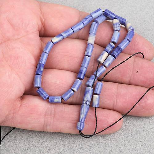 S�kma Kehribar Kesme Kesim 4x7mm Tesbih- Krem- Mavi