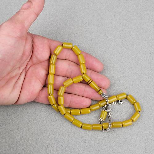 S�kma Kehribar Alpaka P�sk�ll� Kaps�l Kesim 7x11.5mm Tesbih - Ya� Ye�ili