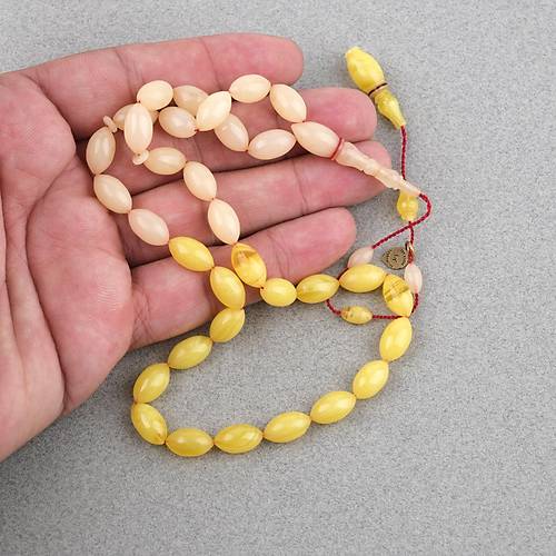 Osmanl� S�kma Kehribar Eski Obje D�nem Yap� Arpa Kesim 7x12.5mm Tesbih