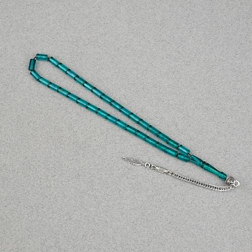Ate� Kehribar Alpaka P�sk�ll� Kesme Kesim 4x7mm Tesbih- Turkuaz Ye�ili